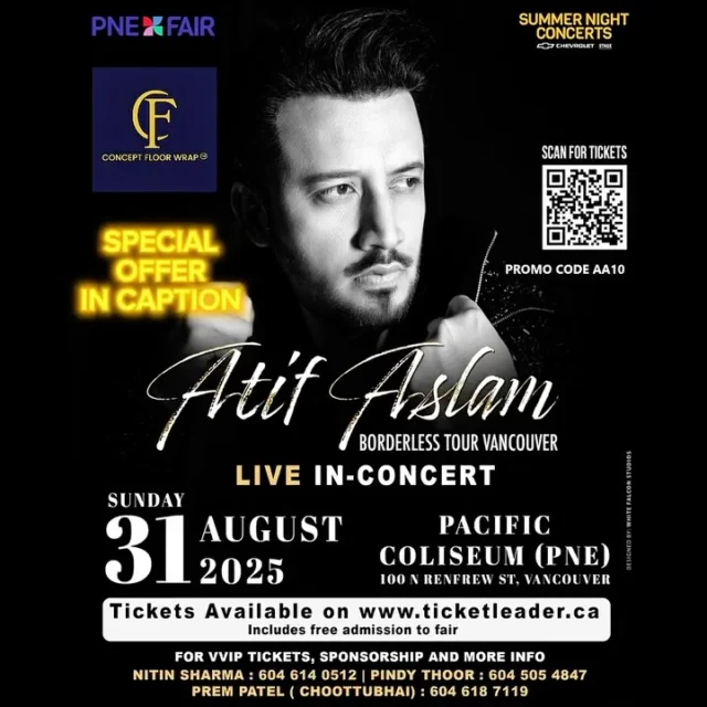 🎤 Want to go to the Atif Aslam Concert? 🎶

Make your night unforgettable! 💥

If you purchase a ticket for the Atif Aslam show happening on Aug 31, 2025 at PNE, Vancouver, you can redeem up to $200 from your ticket towards any service by Concept FloorWrap — perfect for your 2026 or 2027 wedding! 💍✨

Here’s how to claim:
1️⃣ Tag 3 friends in the comments
2️⃣ Share this post on your profile
3️⃣ Buy your ticket
4️⃣ Email your ticket to Concept FloorWrap to redeem the offer

SHARE THIS WITH YOUR FRIENDS WHO ARE GETTING MARRIED.

Limited tickets remaining, book your tickets right now!!

Terms and Conditions
* 1 offer per household. 
* Ticket value up to $200 can be used toward services. (or price of the purchased tickets - whichever is lower)
* Only valid for weddings happening in 2026 or 2027

Let your wedding floor shine as bright as the concert night! 💃🕺

#ConceptFloorWrap #AtifAslamVancouver #WeddingInspo #VancouverWeddings #AtifAslam